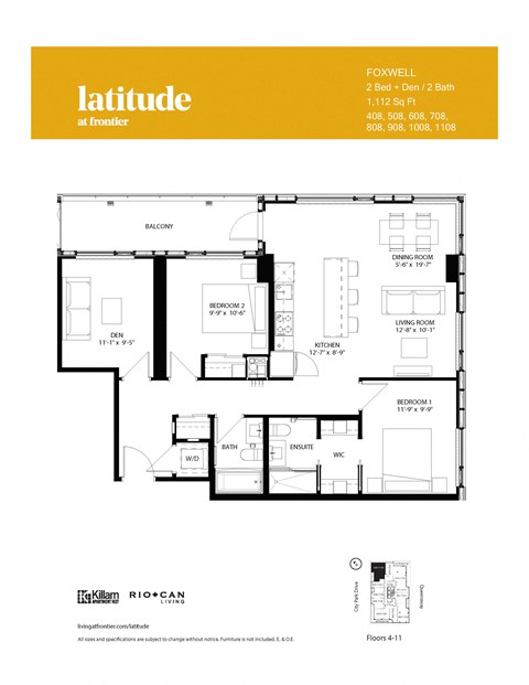 Foxwell 2 Bedroom + Den  2 Bath Floor Plan