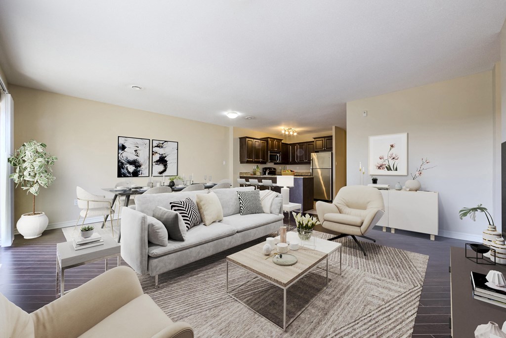 a living room with a couch and a table