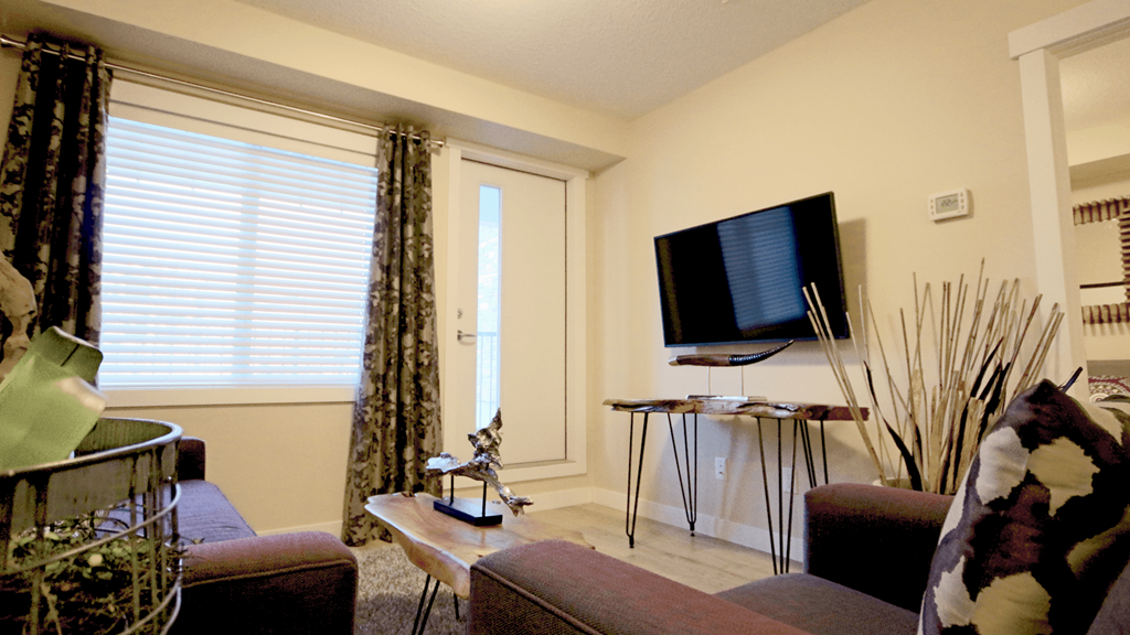 a living room with a couch and a tv