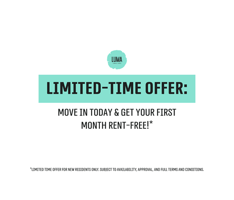 A promotional image for a limited-time offer to get the first month rent-free.