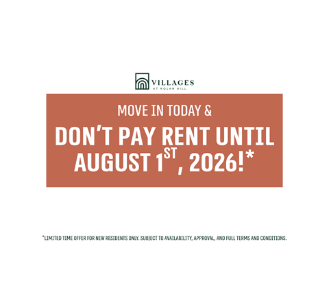 A sign advertising a limited time offer for new residents at Villages at Holman Hill.