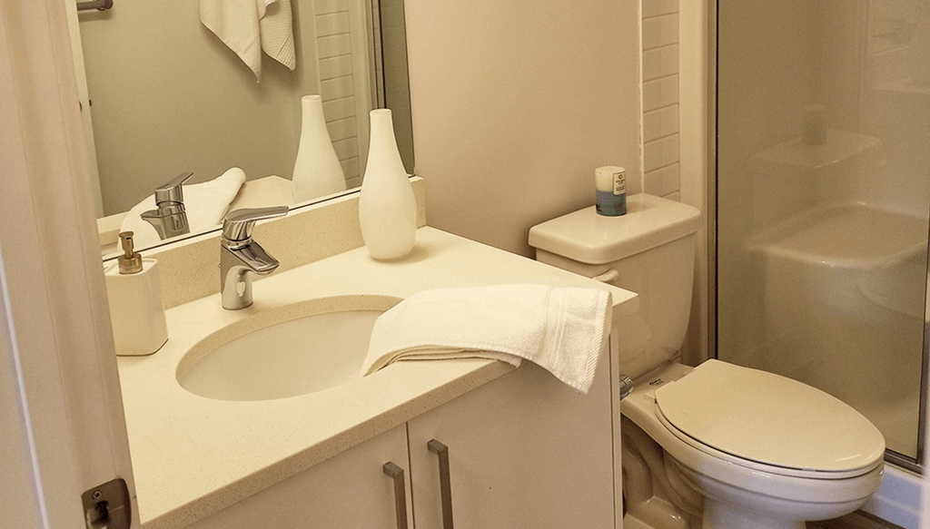 a bathroom with a sink and a toilet and a shower
