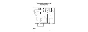 1 Bedroom + 1 Bath Approx 560 SF Floor Plan