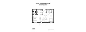 2 Bedroom + 2 Bath Approx 668 SF Floor Plan