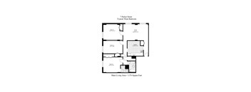A diagram of a three bedroom apartment with a living room and a kitchen.