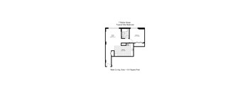 A floor plan of a typical one bedroom apartment at 7 Parker Street.