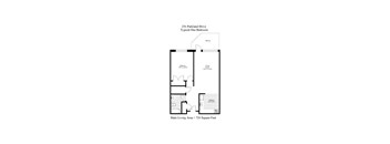 A floor plan of a one bedroom apartment at 256 Parkland Drive.