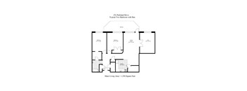 A floor plan of a two bedroom apartment with den.