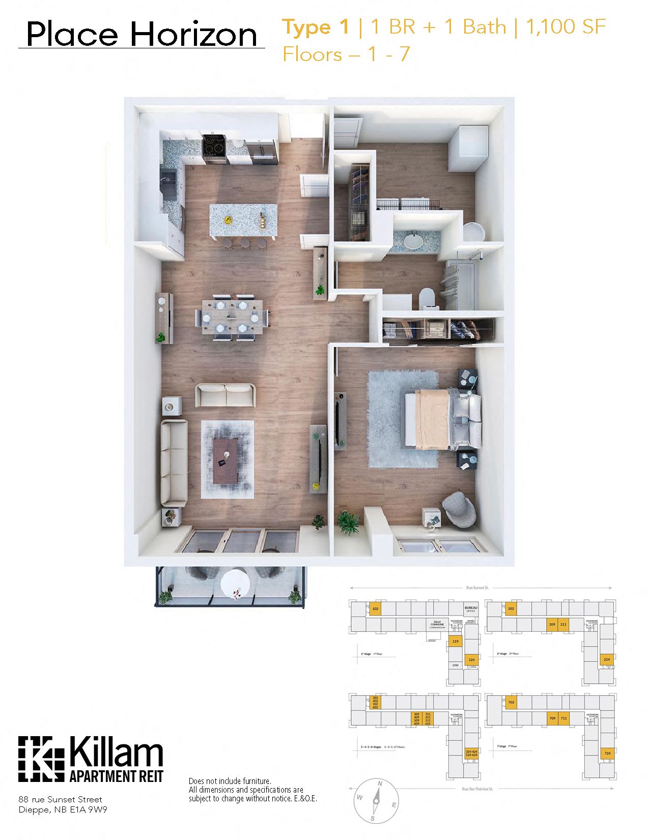 Floor Plan Type 1 | 1 BR + 1 Bath | 1,100 SF