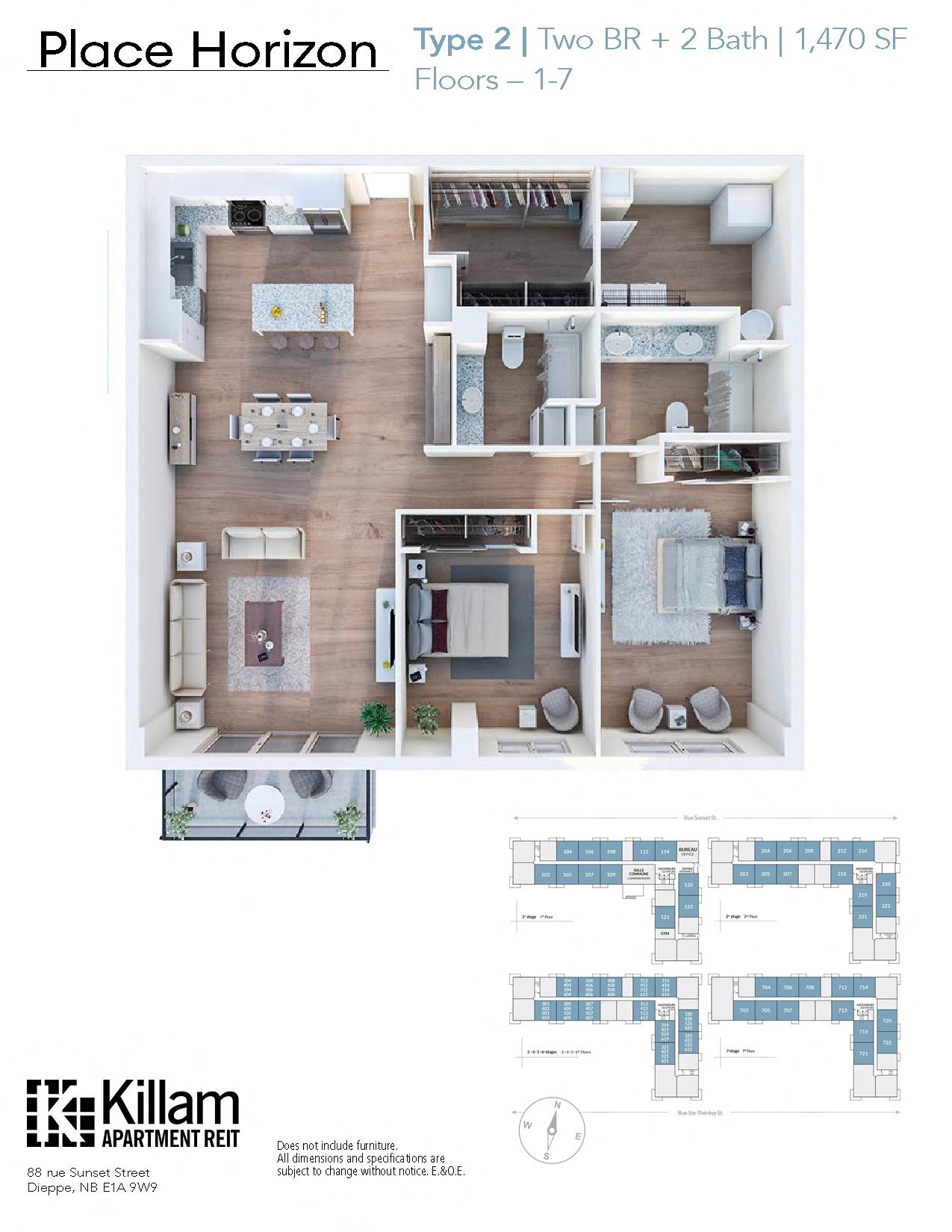 Place Horizon Floor Plan Type 2 | Two BR + 2 Bath | 1,470 SF
