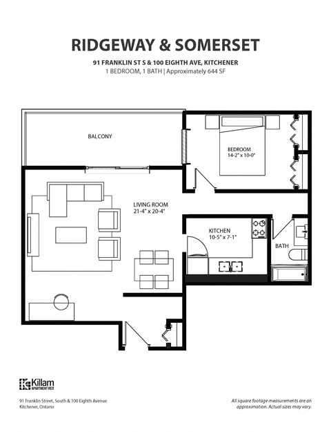 Ridgeway and Somerset 1 Bedroom Floor Plan
