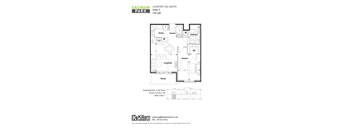 A floor plan for a Saginaw Park apartment shows a kitchen, living room, and bedrooms.
