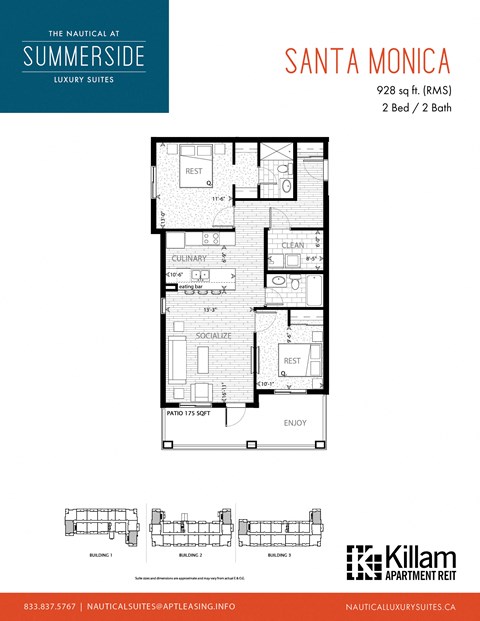 Santa Monica | 2 Bed + 2 Bath 928 Sq Ft. Floor Plan