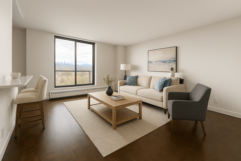 A living room with a couch, chairs, and a coffee table.