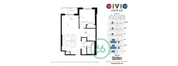 1 Bedroom + Den + 1 Bath 688 SF