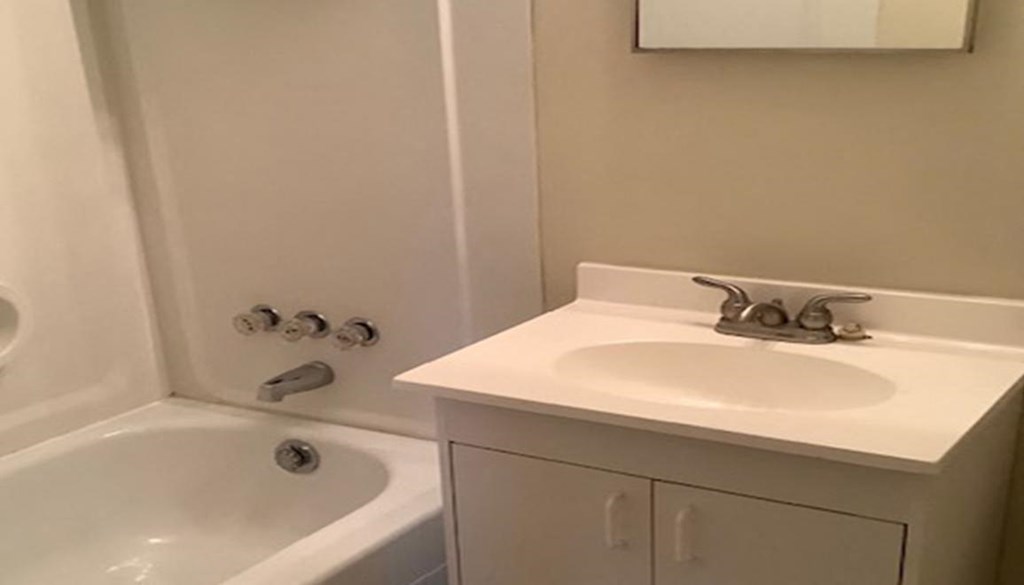 a bathroom with a sink and a bath tub