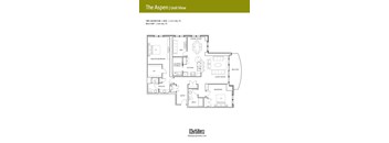 A floor plan for a two bedroom plus den apartment with a balcony.