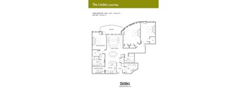 A floor plan for a three bedroom, den, and balcony apartment.
