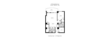 A floor plan of a 1 bedroom apartment with den at 300 Royale Boulevard.