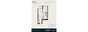 A floor plan for a 1 bedroom, 1 bathroom, accessible apartment.