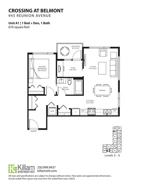 Crossing At Belmont Unit A 1 Bedroom + Den + 1 Bath Floor Plan