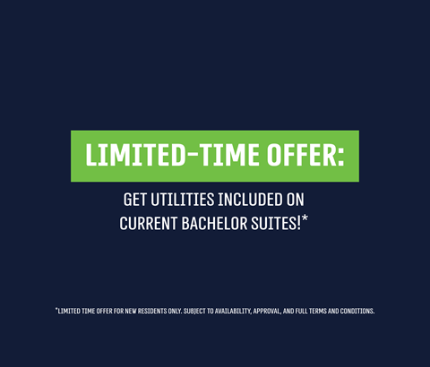 A promotional image offering utilities included on current bachelor suites.
