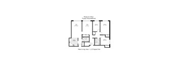 A black and white diagram of a three bedroom apartment.