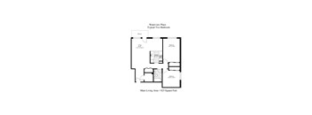 A black and white image of a floor plan for a two bedroom apartment.