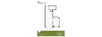 A floor plan for a 1 bedroom apartment at Williams Court.
