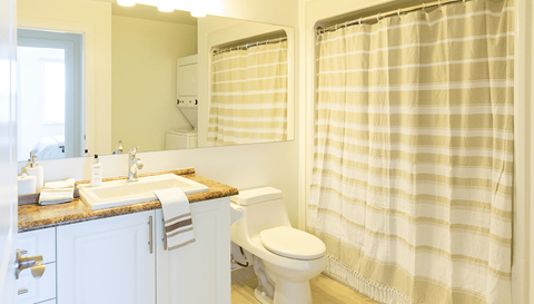 a bathroom with a sink and a toilet and a shower
