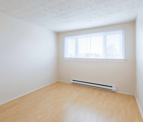 A room with a window and a radiator on the wall.