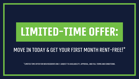 A promotional image offering a free first month's rent for new residents.