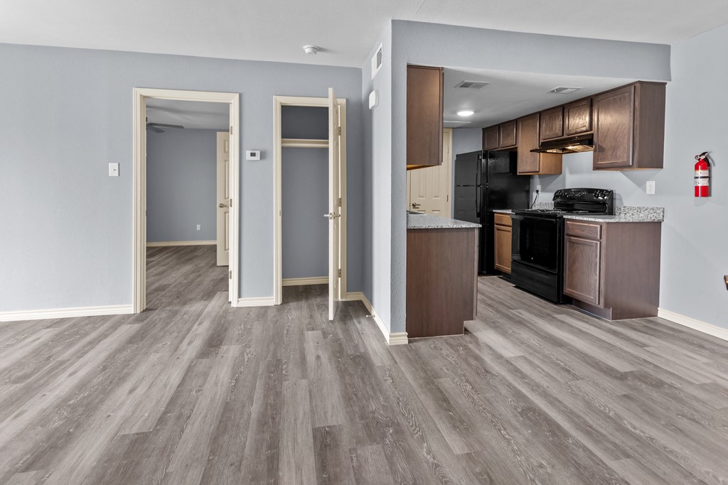 a kitchen and living room in a modular home