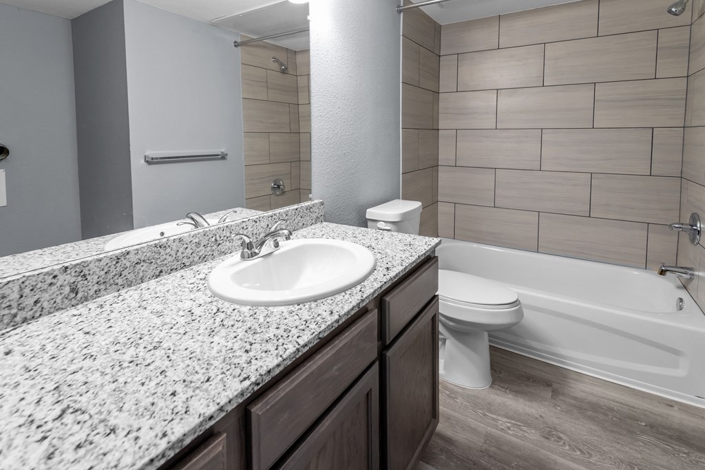 a bathroom with a sink toilet and bathtub