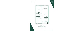 A floor plan of a 2 bedroom, 1 bathroom apartment at Pinewood Park.