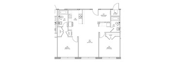 A floor plan of a house with labeled rooms and dimensions.