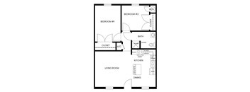 a floor plan of a small house with a kitchen and a living room