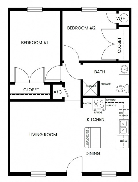 a floor plan of a small house with a kitchen and a living room