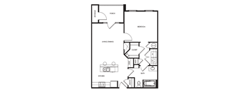 a floor plan of a house with a bedroom and a living room