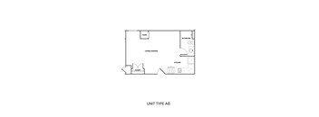 A floor plan of a apartment with a living/sleeping area, a kitchen and a bathroom.