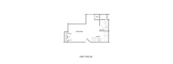 A floor plan of a apartment type A6 with a living/sleeping area, kitchen and bathroom.