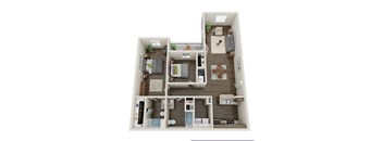 a 3d drawing of a bedroom with a floor plan