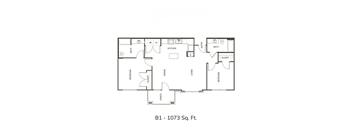 A floor plan of a 1073 square foot home.