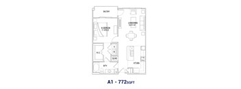 the floor plan of a1 722 sqft