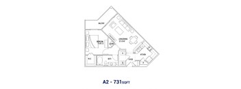 the floor plan of a2 731 sqft