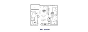 the floor plan of b2 988 sqft
