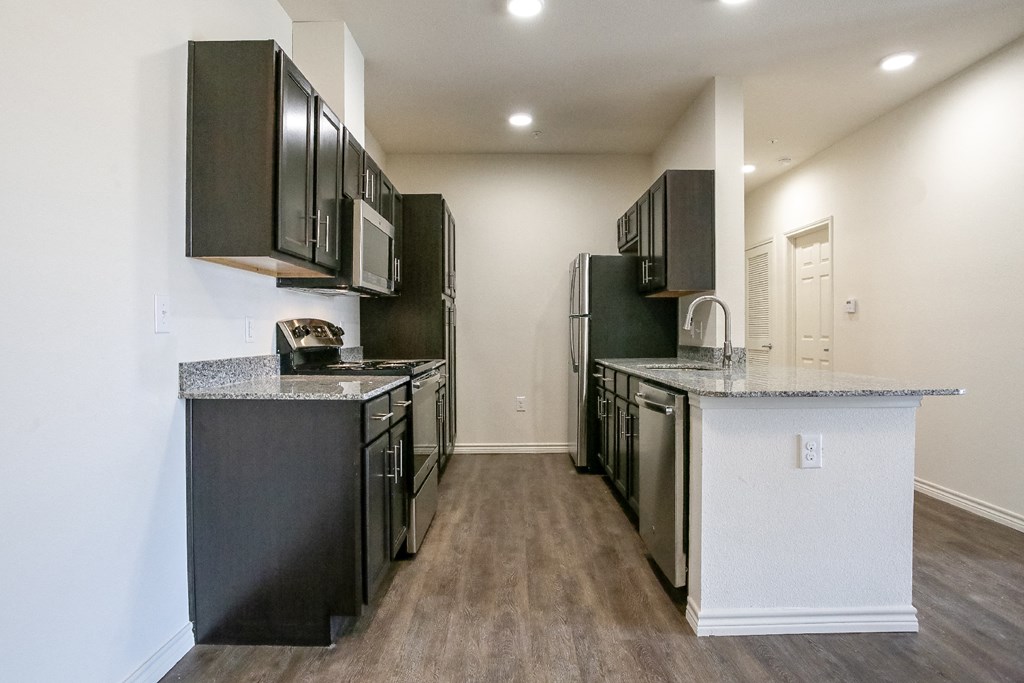 a kitchen at the historic electric building in fort worth, tx