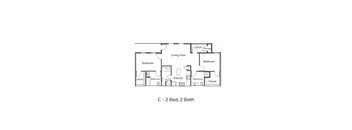A floor plan of a C-2 bedroom, 2 bathroom apartment.