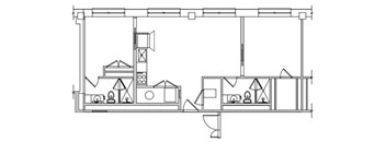 A black and white architectural floor plan of a two-bedroom apartment.