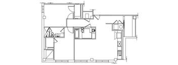 The floor plan of an apartment with 2 bedroom and 2 baths and 1100 square feet.